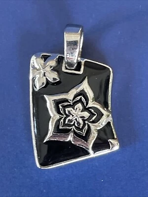 Lia Sophia Anise Silver Tone Black Enamel Floral Necklace Pendant - Image 1 of 4
