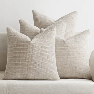 Pack of 4 Couch Throw Pillow Covers 18X18 Inch Cream Soft Decorative Chenille Pi - Picture 1 of 12
