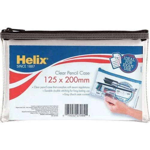 Helix Clear Pencil Case 200x125mm Assorted PK 12 M77040