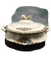 Pochette vintage recouverte de casserole W S George point de croix floral 2928