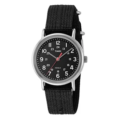 Reloj Timex Weekender para hombre, correa de nailon negro, Indiglo Japón nuevo - Imagen 1 de 4
