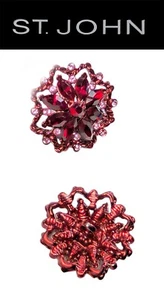 St John Knits (1.0 Inch) Metallic Red & Pink Crystal Floral Replacement Buttons - Picture 1 of 1
