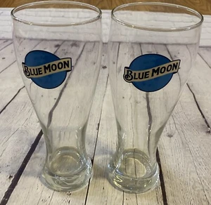 2er SET BLUE MOON LOGO BRAUEN BIER/TULPE BAR TRINKGLÄSER Tassen 8" hoch - Bild 1 von 10