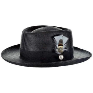 Hombres Bruno Capelo Trenza Estilo Paja Primavera Sombrero Ala Ancha GAMBLER GAMS200 Negro - Imagen 1 de 9