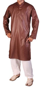 Men's Indian Pakistani Punjabi Style Self Print Kurta Salwar Suit,s - XL (36-42) - Picture 1 of 16