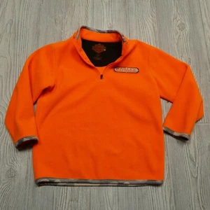 Harley Davidson Fleece Jacket Youth Size 6 Blaze Orange Hi Vis 1/4 Zip Sweater - Picture 1 of 8