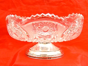 FINE ANTIQUE FRUIT BOWL CENTERPIECE CUT GLASS CRYSTAL SILVER BASE sterling Spain - Picture 1 of 24