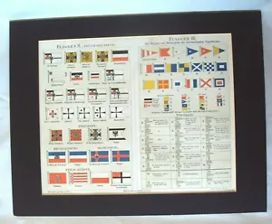 Stampa antica con stuoia-BANDIERA-CODICE DEI SEGNALI-PRUSSIA-Meyers-1895 - Foto 1 di 4