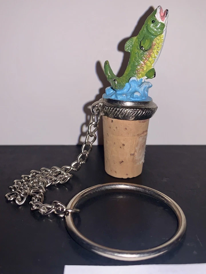 Botella PESCADO Corcho Vino Tapón Pintado Peltre TOTALMENTE Foto 1 de 4