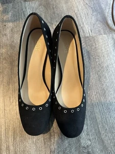 Zapatos de salón de tacón ancho de gamuza sintética negros estilo simple para mujer talla 9 medianos - Imagen 1 de 5