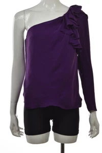 Cynthia Steffe Womens Top Size 4 Purple Solid Silk One Shoulder Blouse Shirt - Picture 1 of 5