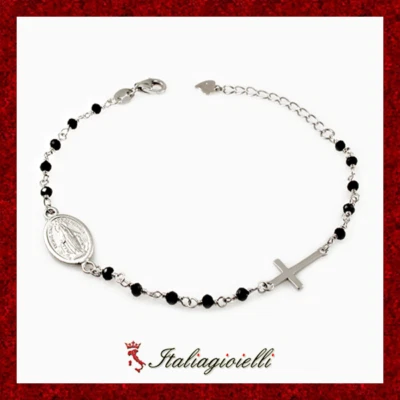 Elegante Bracciale Rosario Uomo Donna in Argento 925 Rodiato Oro Bianco - Immagine 1 di 4