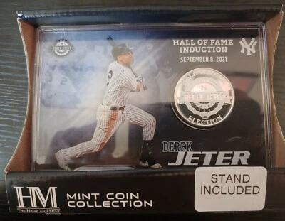 Highland Mint Silver Plated Coin Derek Jeter Card HOF /5000 Los New York Yankees - Image 1 of 2