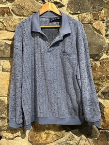 Vintage John Blair Herren 80er Retro Langarm Polo Pullover Shirt XL Blau - Bild 1 von 11