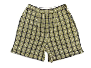 VINTAGE SHIRE-TEX SIDE ZIP HIGH WAISTED SHORTS 40S 50S YELLOW PLAID 22" - Picture 1 of 11