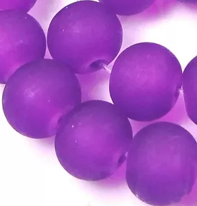 25 Frosted Sea Glass Round Beads Matte - Dark Violet 8mm - Picture 1 of 2