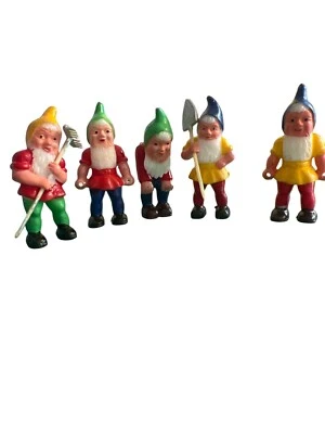 Vintage Lot of 5 Hong Kong Plastic Gnome Elf Cake Cupcake Toppers Elves Pixies - Image 1 of 4