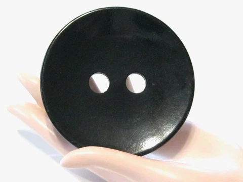 BIG ANTIQUE / VINTAGE COAT CLOAK FOCAL BUTTON SLEEK BLACK WITH OVERSIZED HOLES Cover