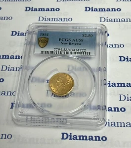 1861 GOLD G $ 2,5 Gold Indian Head Münze PCGS AU58 NEU RÜCKWÄRTS - siehe Video - - Bild 1 von 7