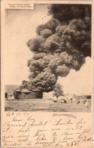 WELCOME TO OIL COUNTRY - BRADFORD PENNSYLVANIA BURNING OIL TANK - UDB POSTCARD - Picture 1 of 2
