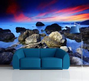 3D Sunset Lake Stones 27257NA Wallpaper Wall Murals Removable Wallpaper Fay - Picture 1 of 11