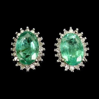 Pendientes de plata de ley 925 esmeralda ovalada 6x4 mm diamantes 40 piezas joyas de piedras preciosas Foto 1 de 4