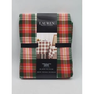 RALPH LAUREN 60" x 84" Tartan Plaid Christmas Holiday Tablecloth Seats 6-8 P NEW - Picture 1 of 7