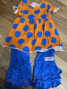 Ruffle Girl Brand Size 3 Girls Pants Outfit Orange And Blue EUC - Picture 1 of 2