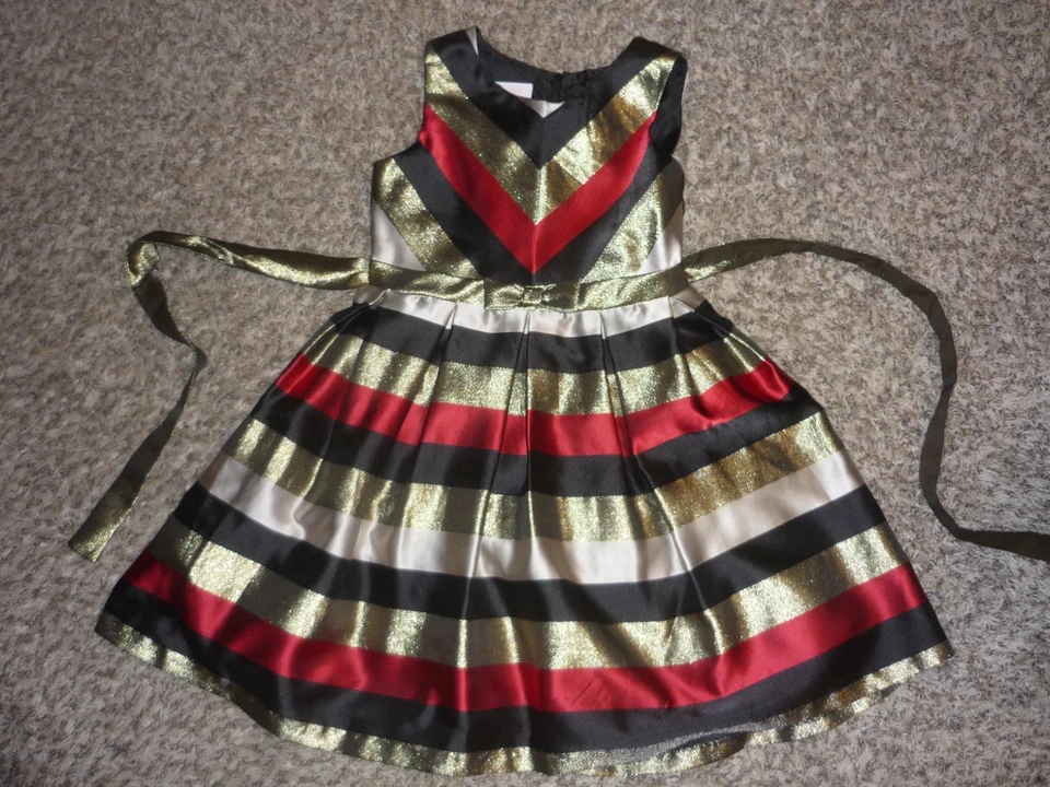 Girls' Bonnie Jean Taffeta Dress Red Gold Black Stripes Christmas Holidays Sz 10 - Image 1 of 4