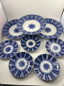 Cauldon Stoneware Corinthian Plates Flow Blue Lot Of 8 - Picture 1 of 8