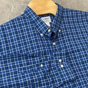 LL Bean Shirt Mens XXL Blue Plaid Wrinkle Free Kennebunk Sport Button Down - Picture 1 of 7