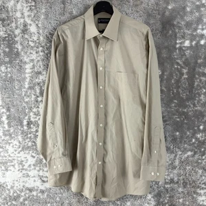 Stafford Size 17 34-35 Fitted Minimalist Button Shirt Career Beige Long Sleeve - Picture 1 of 9