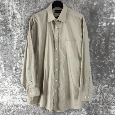 Stafford Size 17 34-35 Fitted Minimalist Button Shirt Career Beige Long Sleeve - Image 1 of 4