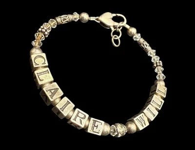Pulsera de plata de ley 925 con nombre y letra “Claire Will” 8 pulgadas Foto 1 de 4