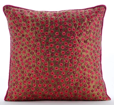 Decorative Couch Pillow Cover Gold 16"x16", Sofa Decor Silk - Warmth And Love - Image 1 of 3