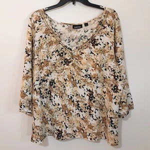 Avenue Top Sz 18/20 Multicolor Floral Linen Blend Embroidered V-Neck Peasant EUC - Picture 1 of 12