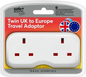 Adaptador de Viaje Europeo Seguro + Sonido DOBLE ENCHUFE Convierte Enchufe Único a Doble - Imagen 1 de 2