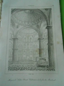 Gravure 1840 - Turquie Turkey Mosquée du Sultan Ahmed - Foto 1 di 1