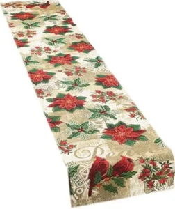 Extra Long TAPESTRY TABLE RUNNER, 13" x 72", CHRISTMAS, CARDINAL BIRDS, PEACE - Picture 1 of 19
