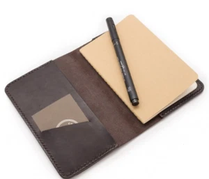for B6 notebook book cover jacket slipcase bag pocket cow Leather coffee W838 - Picture 1 of 5