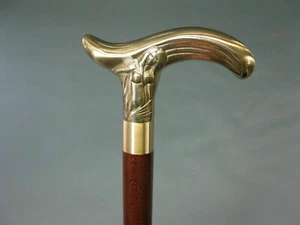 Vintage Brass Dog Head Handle Antique Style Victorian Wooden Walking Stick Cane - Picture 1 of 3