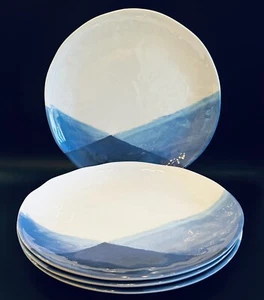 4 Melamine Dinner Plates Plate Set Nautical Watercolor Blue Ocean Beach 11” - Picture 1 of 2