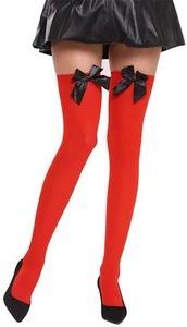 Strümpfe Damenstrümpfe Overknees Halloween Karneval rot schwarze Schleifen sexy - Bild 1 von 4