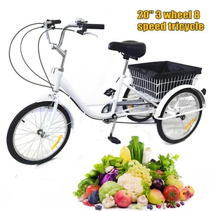 20" Adult Tricycle 3-Wheel Bike 8-Speed Cruise Trike Bicycle + Shopping Basket - Picture 1 of 48