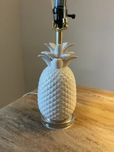 Pineapple Lamp White Ceramic Table Lamp 20” Acrylic Base - Picture 1 of 9