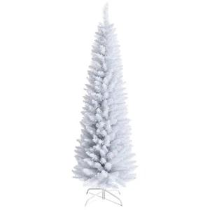 Costway 6' Unlit Artificial Slim Pencil Christmas Tree with Metal Stand White - Picture 1 of 8
