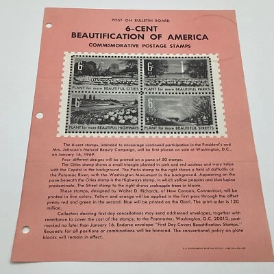 1969 6¢ Beautification Of America Commemorative Postage Stamp FDC Bulletin Ad. - Image 1 of 4