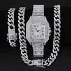 Iced Cubic Zirconia Luxury Square Watch & 20" Cuban Chain Necklace & 8" Bracelet