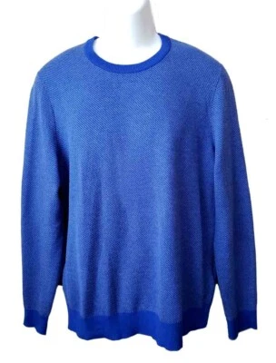 Hugo Boss Wool + Cotton Crewneck Sweater Blue Gray Stripe Men's Slim Fit XL - Image 1 of 2