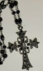 † CRYSTAL Filigree Religious Black BEADED STATEMENT 20" Necklace † 